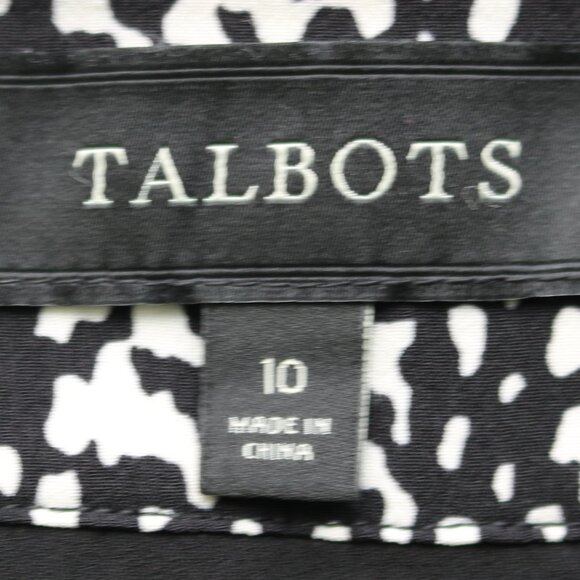 Talbots Black & White Abstract Print Poly Full A-Line Lined Slirt Sz 10 - Picture 4 of 5